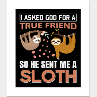 I ASKED GOD FOR A TRUE FRIEND SO HE SENT ME A SLOTH Gift Posters and Art